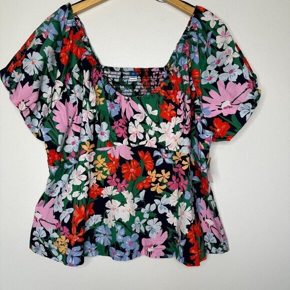 Old Navy Blouse Size 2XL Waist Defined V-Neck Floral Puff Sleeve Boho - Picture 1 of 9